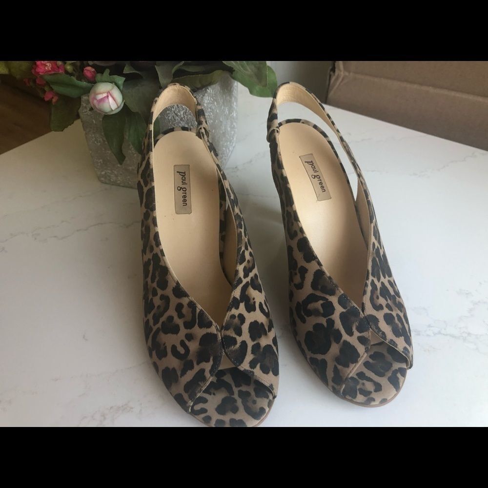 Paul Green Avanti Leo Print  Peep Toe Slingback Sandals Size 6